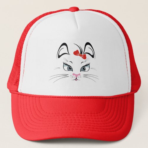 Red Bow Cat Trucker Hat
