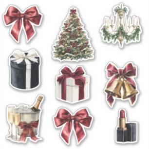 Red Bow Chandelier Bells Christmas Sticker