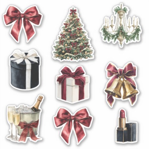 Red Bow Chandelier Bells Christmas Sticker