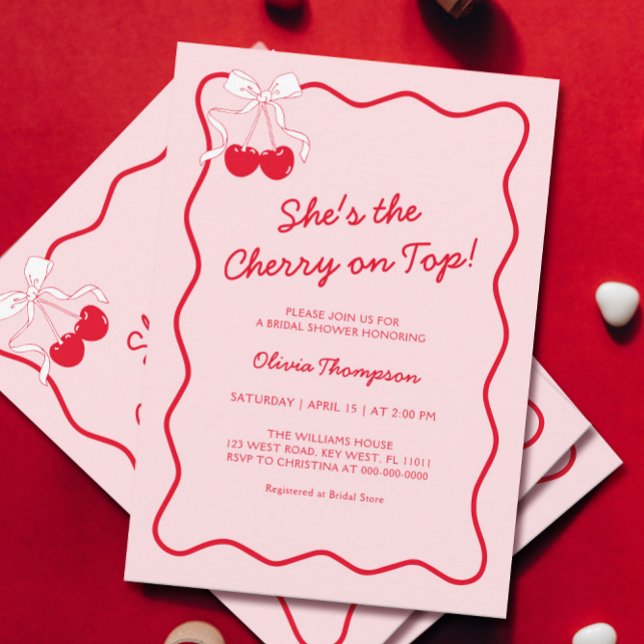 Red Bow Cherry On Top Bridal Shower Invitation (Creator Uploaded)