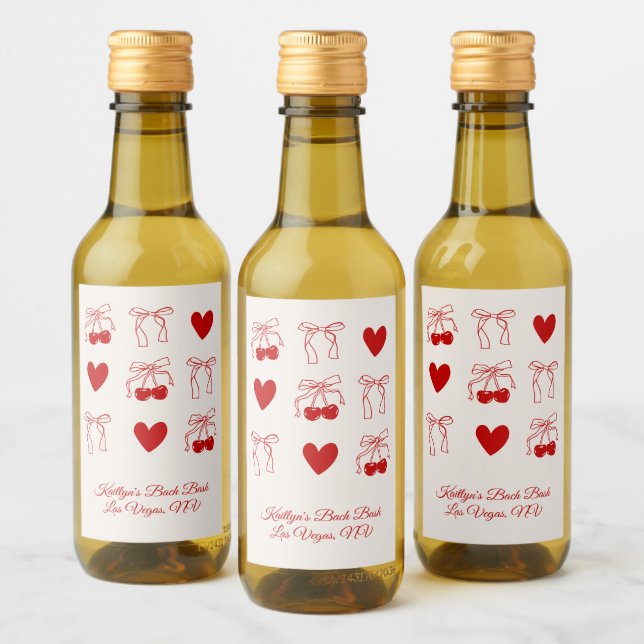 Red Bow Cherry Sweet Bachelorette Party Favor Wine Label (Bottles)