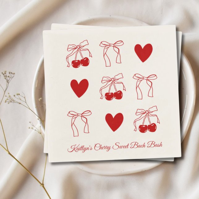 Red Bow Cherry Sweet Bachelorette Party Napkins (Red Bow Cherry Sweet Bachelorette Party Napkins
)