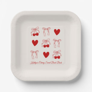 Red Bow Cherry Sweet Bachelorette Party Party Paper Plates