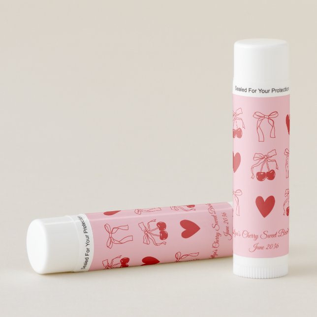 Red Bow Cherry Sweet Bridal Shower Favor Lip Balm (Front)