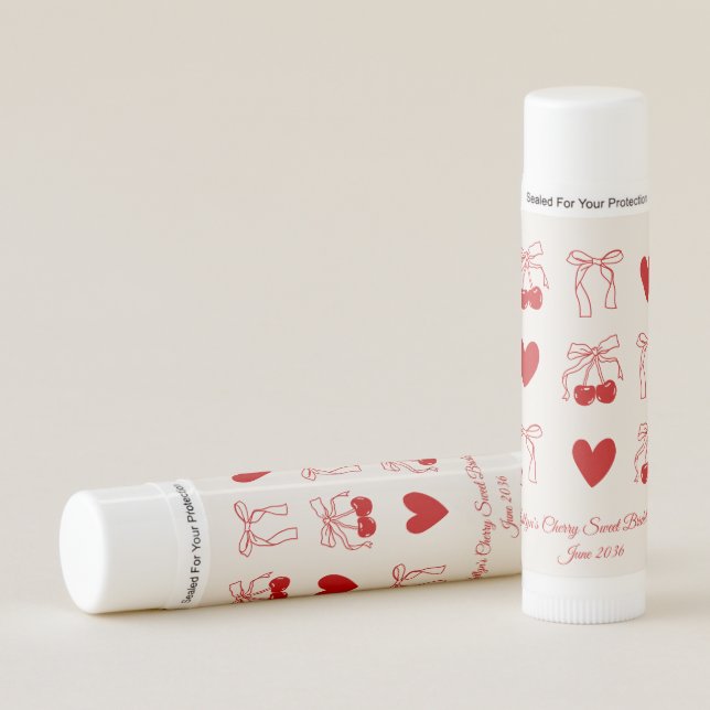 Red Bow Cherry Sweet Bridal Shower Favor Lip Balm (Front)