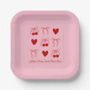 Red Bow Cherry Sweet Bridal Shower Paper Plates