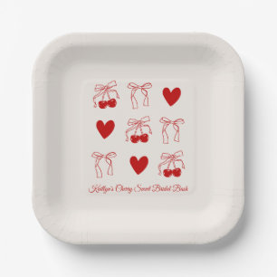 Red Bow Cherry Sweet Bridal Shower Paper Plates
