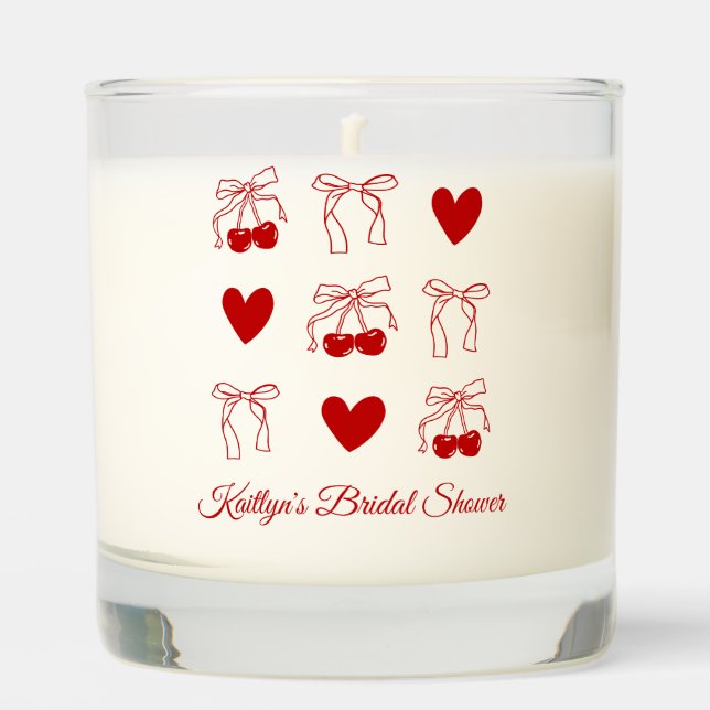 Red Bow Cherry Sweet Bridal Shower Prize Candle (Front)
