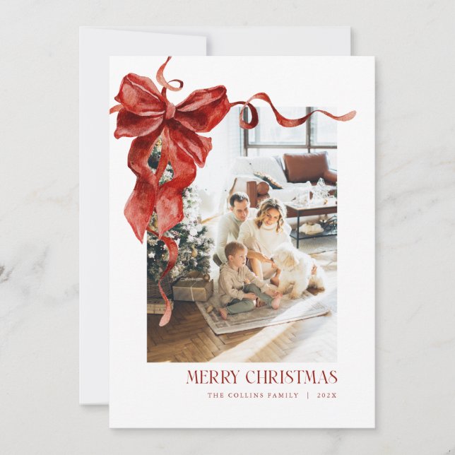 Red Bow Christmas Card Coquette Photo Holiday Card (Front)