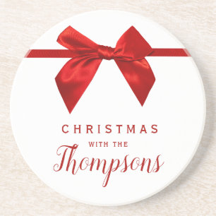 Red Bow Christmas Ceramic Coaster