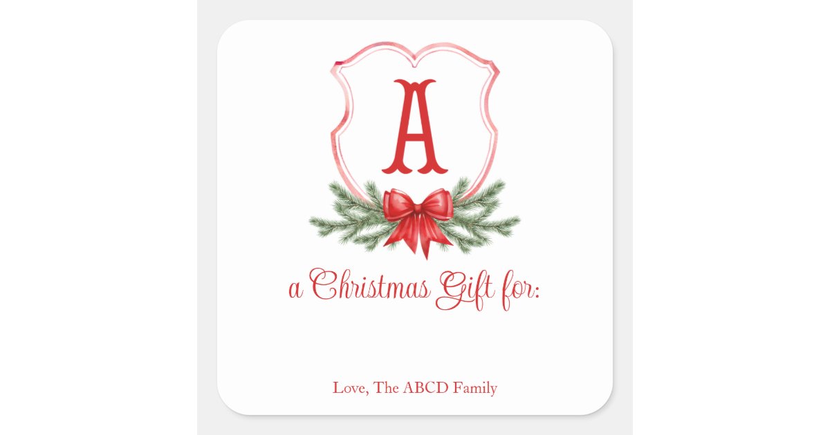 Red Bow Christmas Crest Sticker Gift Tag - A | Zazzle
