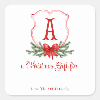 Red Bow Christmas Crest Sticker Gift Tag - A