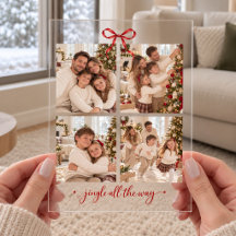 Red Bow Christmas Family Photos Acrylic Card