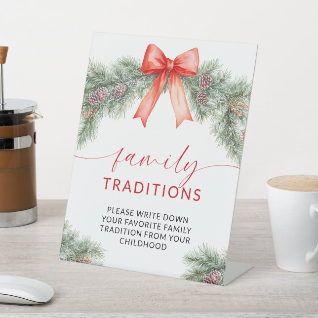 Red Bow Christmas Favorite Family Traditions Game Pedestal Sign (In SItu)