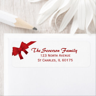 Red Bow Christmas Holiday Return Address Label