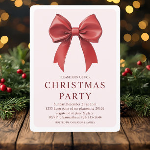 Red Bow Christmas Party Elegant Festive Invitation