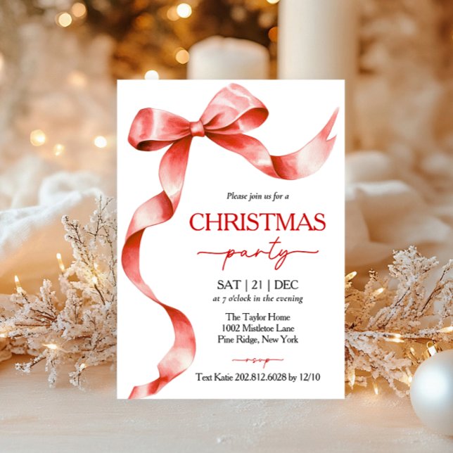 Red Bow Christmas Party Invitation (Creator Uploaded)