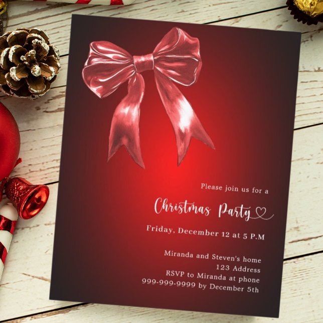 Red bow Christmas Party invitation (Creator Uploaded)
