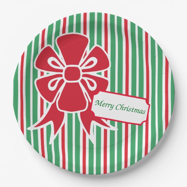 Red Bow Christmas Party Paper Plates (Front)