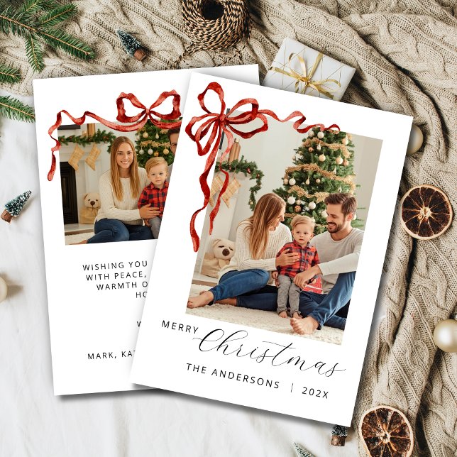 Red Bow Christmas Photo Holiday Card (Red bow christmas photo card)