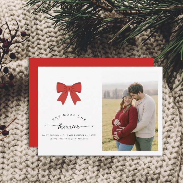 Red Bow Christmas Pregnancy Announcement Card (Creator Uploaded)