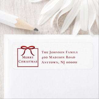 Red Bow Christmas Present Return Address Label