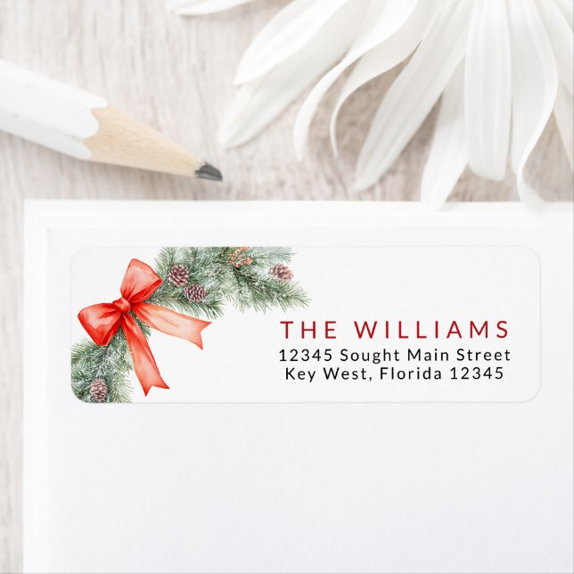 Red Bow Christmas Return Address Labels (Insitu)