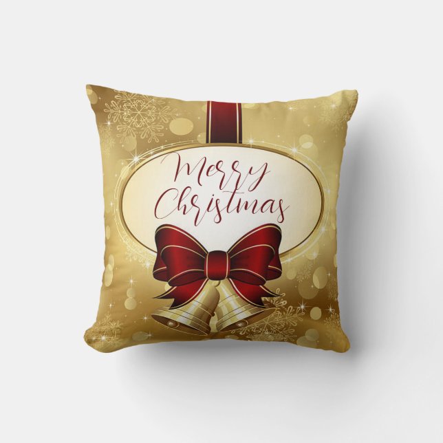 Red Bow Christmas Throw Pillow (Front)