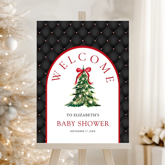 Red Bow Christmas Tree Baby Shower Welcome Sign (Creator Uploaded)