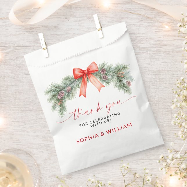 Red Bow Christmas Wedding Favor Bag (Clipped)