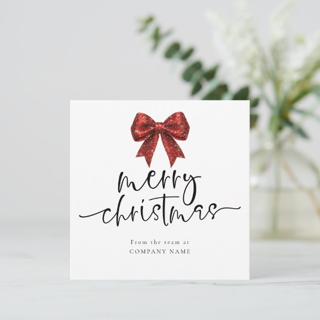 Red Bow Company QR logo Merry Christmas Square Note Card (Standing Front)