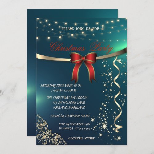 Red BowConfettiGreen Company Christmas Party Invitation