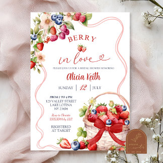 Red Bow Coquette Berry in Love Bridal Shower Invitation