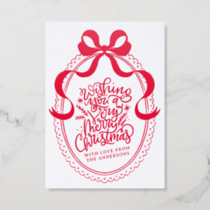 Red Bow Coquette Christmas Wishes Letterpress Photo Cards