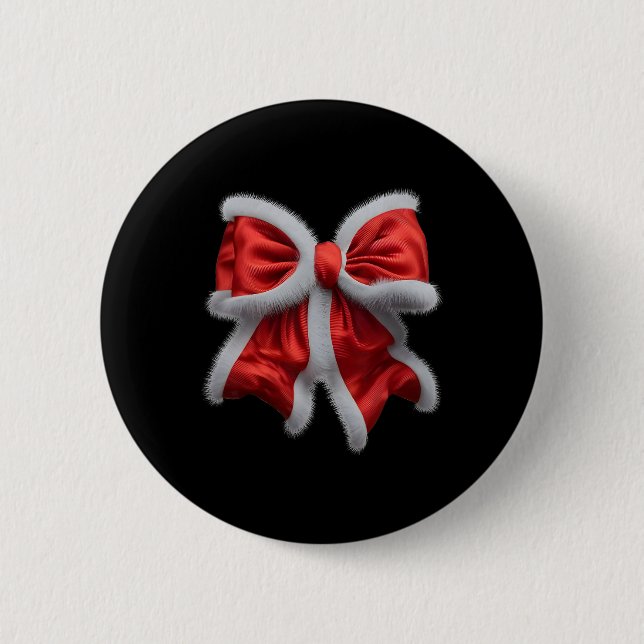Red Bow Coquette For Christmas Santa Claus Xmas Bo Button (Front)