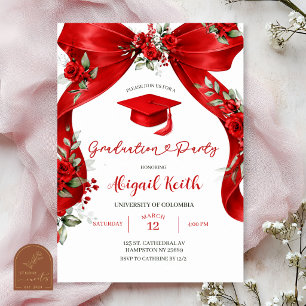Red Bow Coquette Graduation Party with photo Invitation