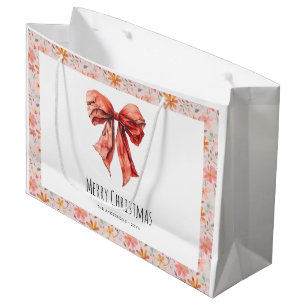 Red Bow Coquette Minimalist Christmas  Large Gift Bag