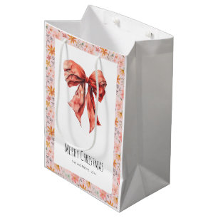 Red Bow Coquette Minimalist Christmas  Medium Gift Bag