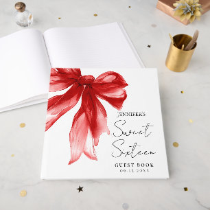 Red Bow Coquette Script Sweet 16 Party Guest Book
