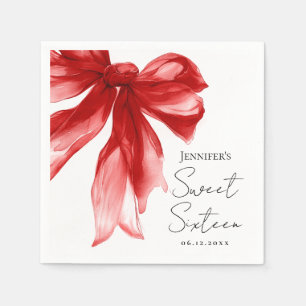 Red Bow Coquette Script Sweet 16 Party Napkins