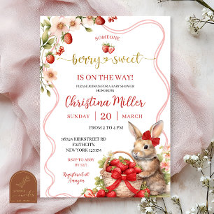 Red Bow Coquette Strawberry Bunny Baby Shower Invi Invitation