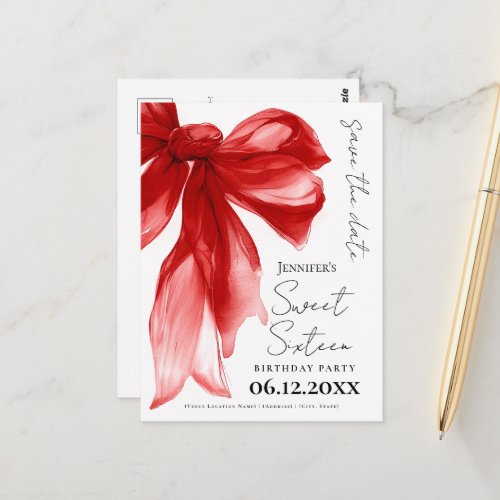 Red Bow Coquette Sweet 16 Save the Date 