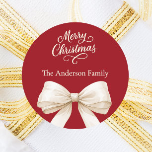 Red bow cream Christmas Classic Round Sticker