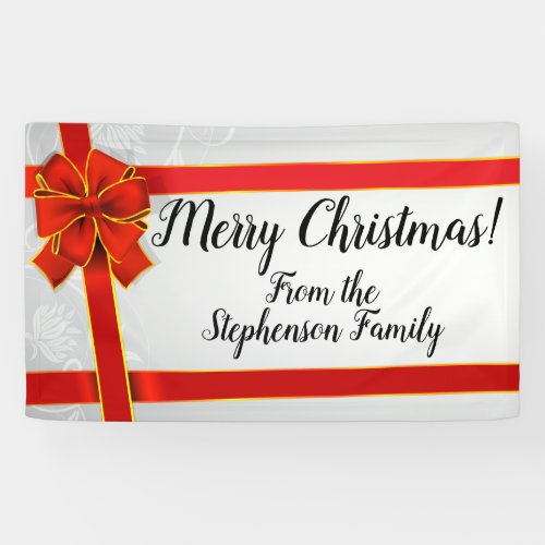 Red Bow Custom Personalized Family Merry Christmas Banner