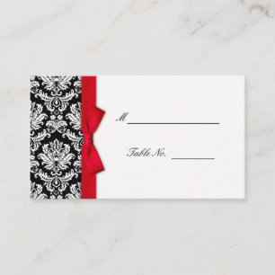 Red Bow Damask Wedding Placecards