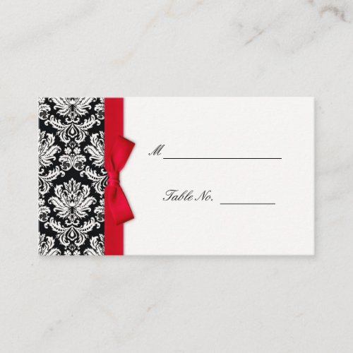 Red Bow Damask Wedding Placecards Business Cards