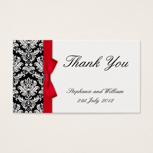 Red Bow Damask Wedding Thank You Cards Business Cards