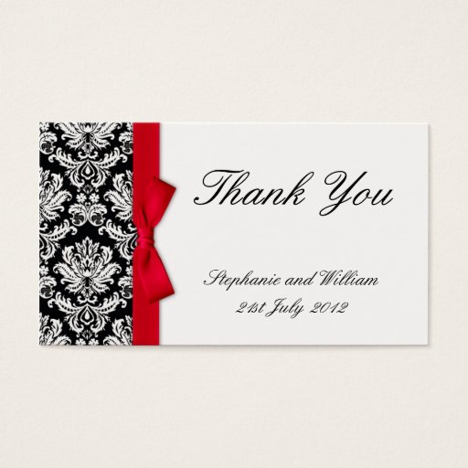 Customizable Red Bow Damask Wedding Thank You Cards Business Cards