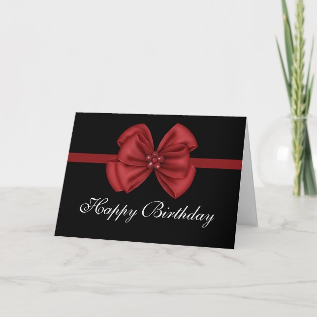 Red Bow Design on Black Happy Birthday Card (Front)