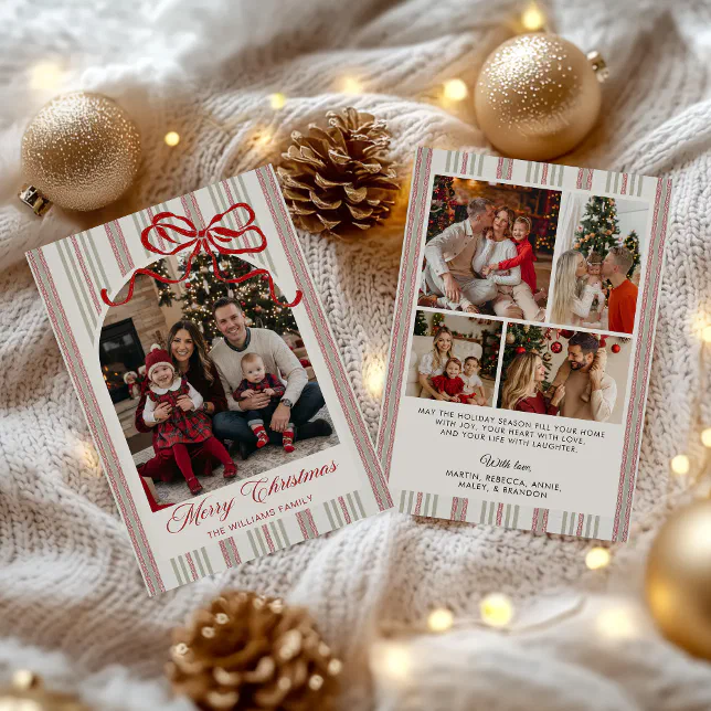 Red Bow Family Photo Christmas Holiday Card | Zazzle